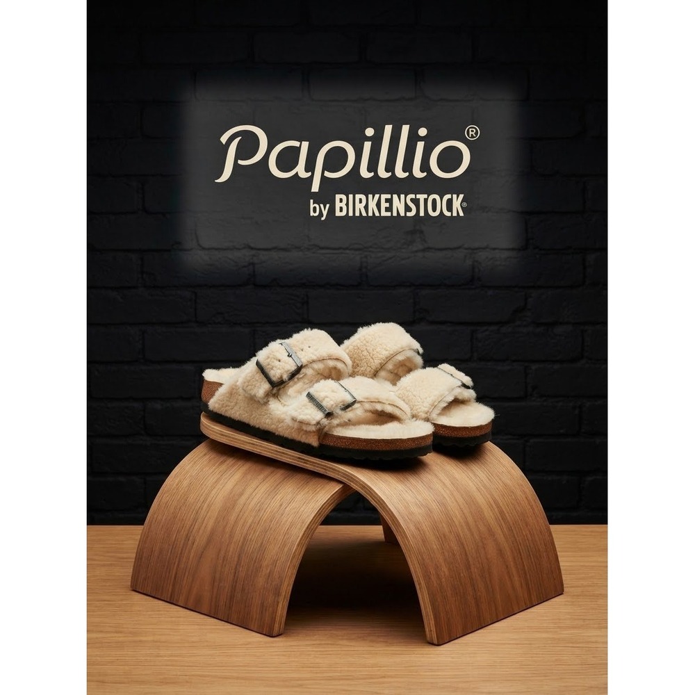 Papillio by Birkenstock Arizona Teddy Shearling Platform Sandals Cream sz 38 /7